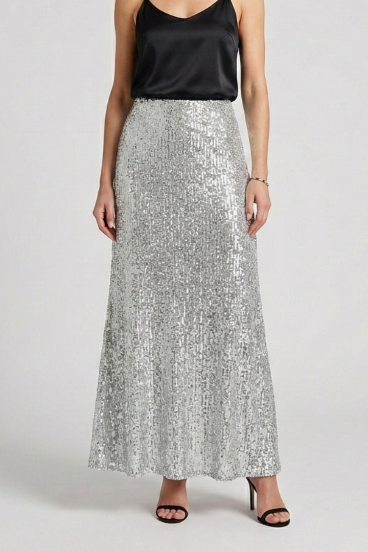 Gloriana | Women's Maxi Skirt with Elastic Waist and Sequin Surface