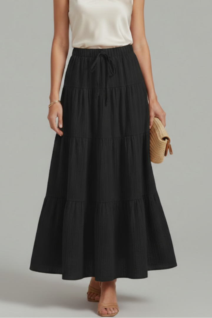 Fedora | Women's Maxi Skirt with Elastic Waist and Tiered Panels