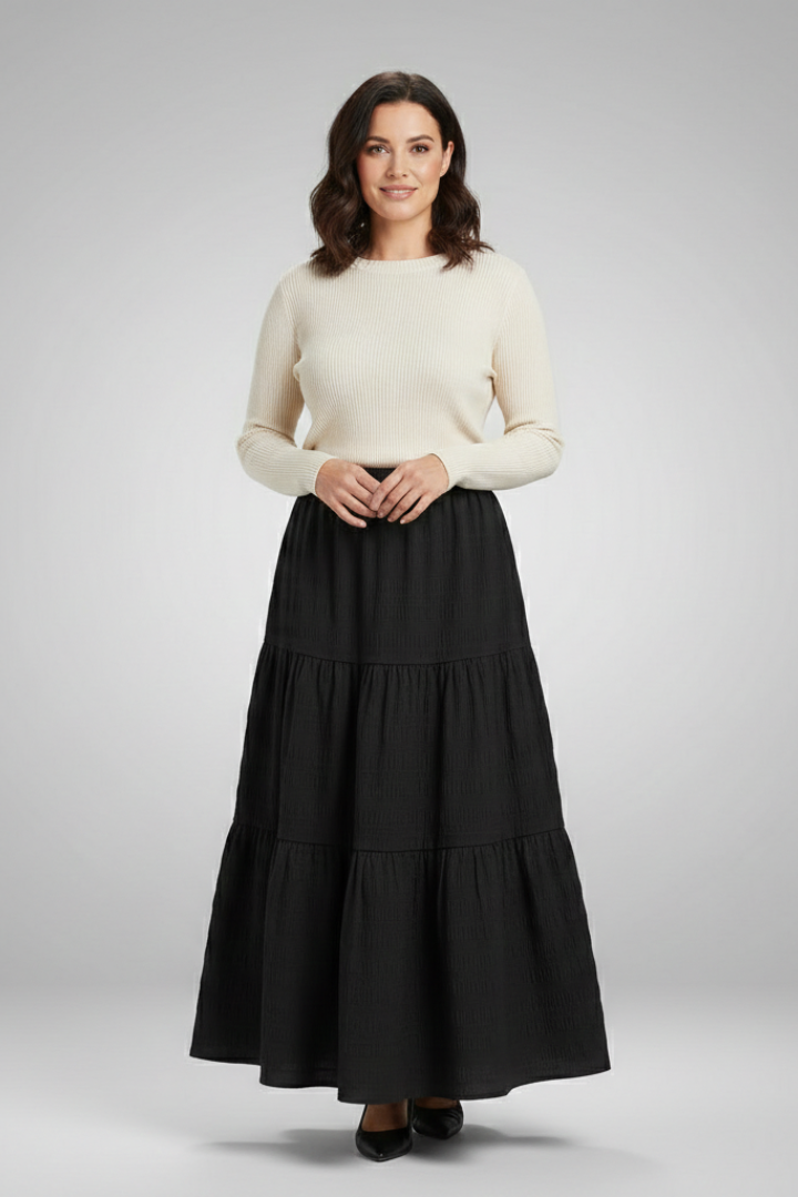 Fedora | Women's Maxi Skirt with Elastic Waist and Tiered Panels