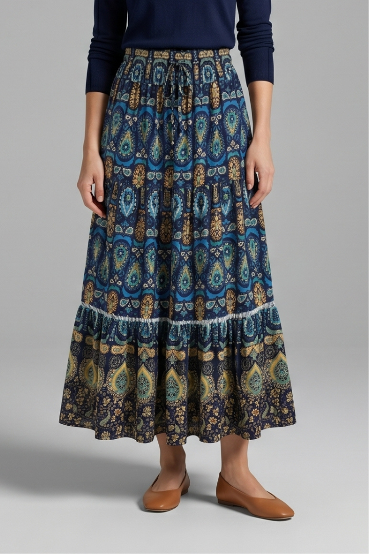 Fedora | Women's Maxi Skirt with Elastic Waist and Tiered Panels