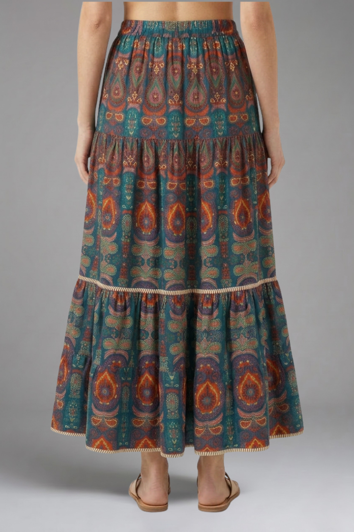 Fedora | Women's Maxi Skirt with Elastic Waist and Tiered Panels