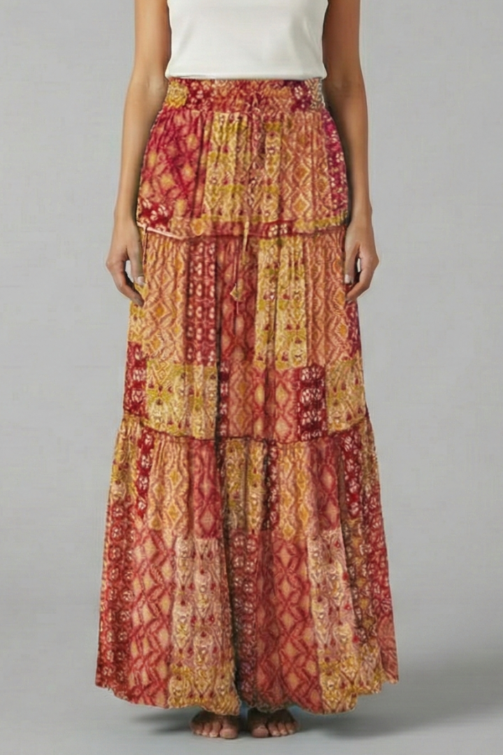 Fedora | Women's Maxi Skirt with Elastic Waist and Tiered Panels