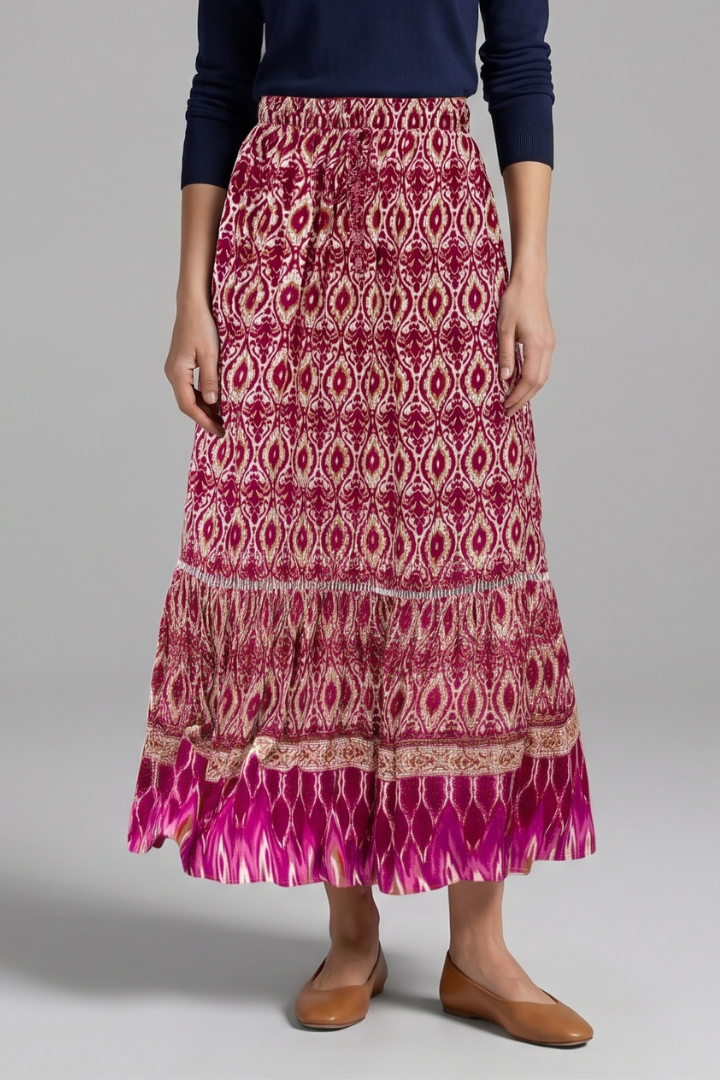 Fedora | Women's Maxi Skirt with Elastic Waist and Tiered Panels
