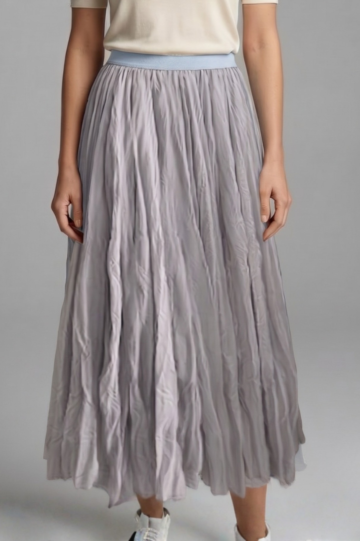 Golda | Women's Maxi Skirt with Elastic Waistband and Pleated Surface