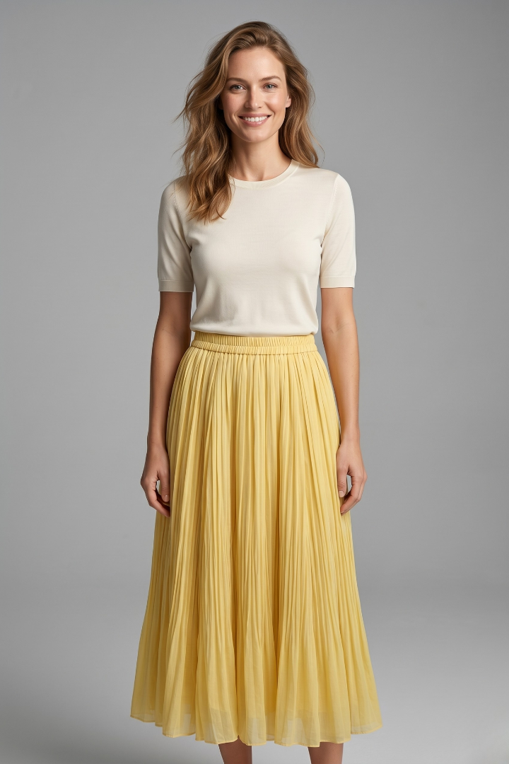 Golda | Women's Maxi Skirt with Elastic Waistband and Pleated Surface