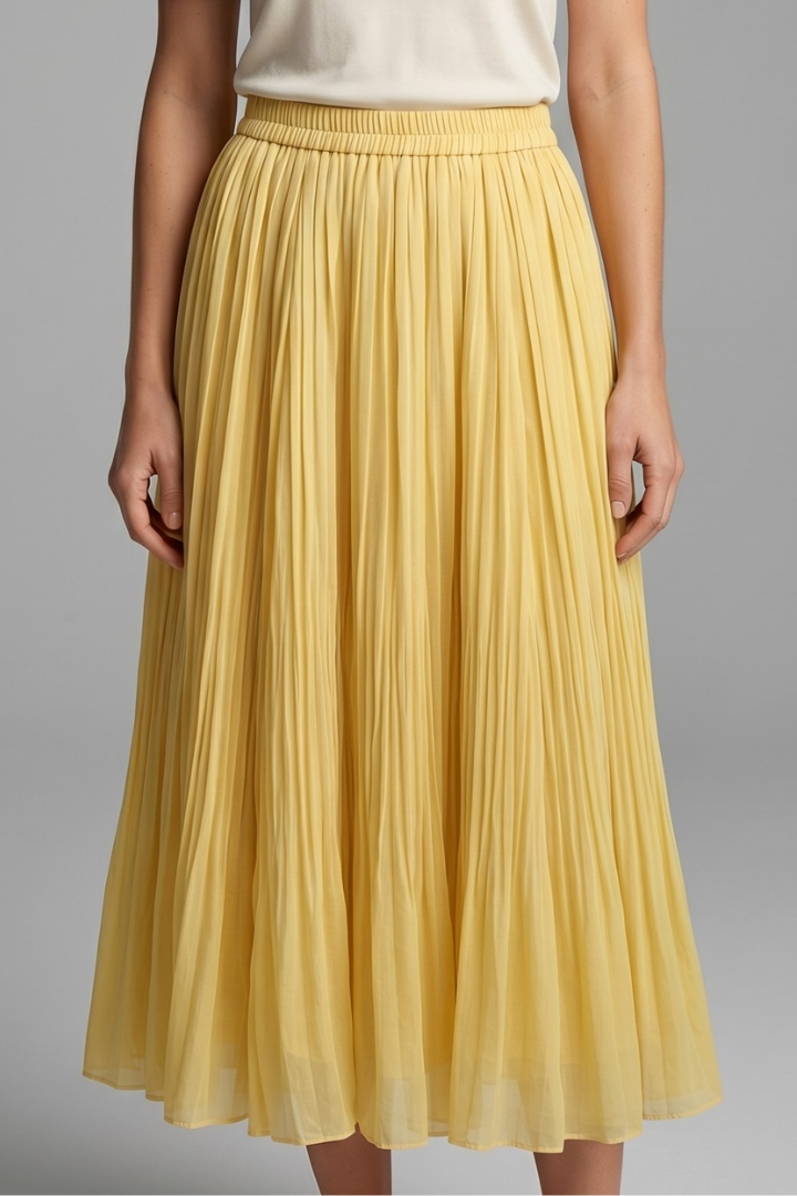 Golda | Women's Maxi Skirt with Elastic Waistband and Pleated Surface