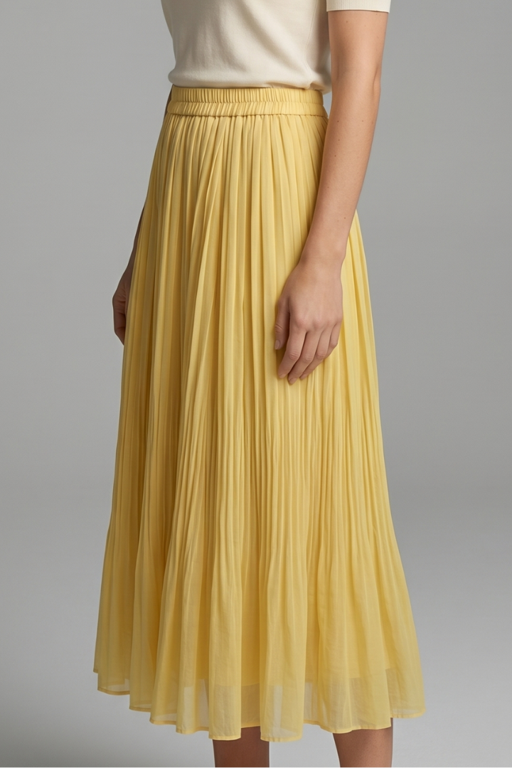 Golda | Women's Maxi Skirt with Elastic Waistband and Pleated Surface