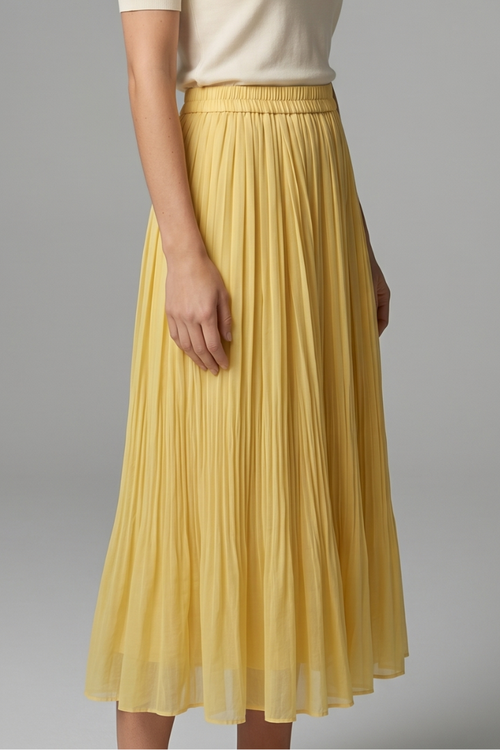 Golda | Women's Maxi Skirt with Elastic Waistband and Pleated Surface