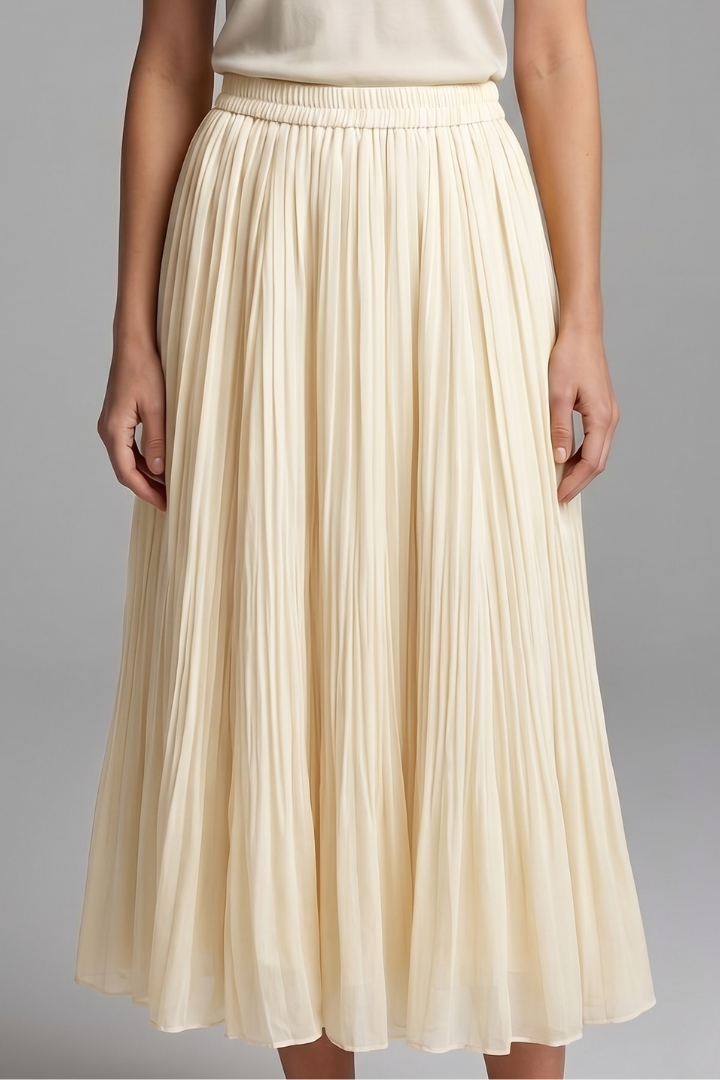 Golda | Women's Maxi Skirt with Elastic Waistband and Pleated Surface