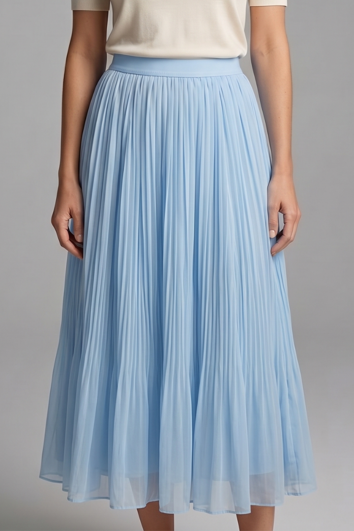 Golda | Women's Maxi Skirt with Elastic Waistband and Pleated Surface