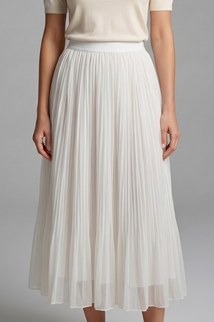 Golda | Women's Maxi Skirt with Elastic Waistband and Pleated Surface