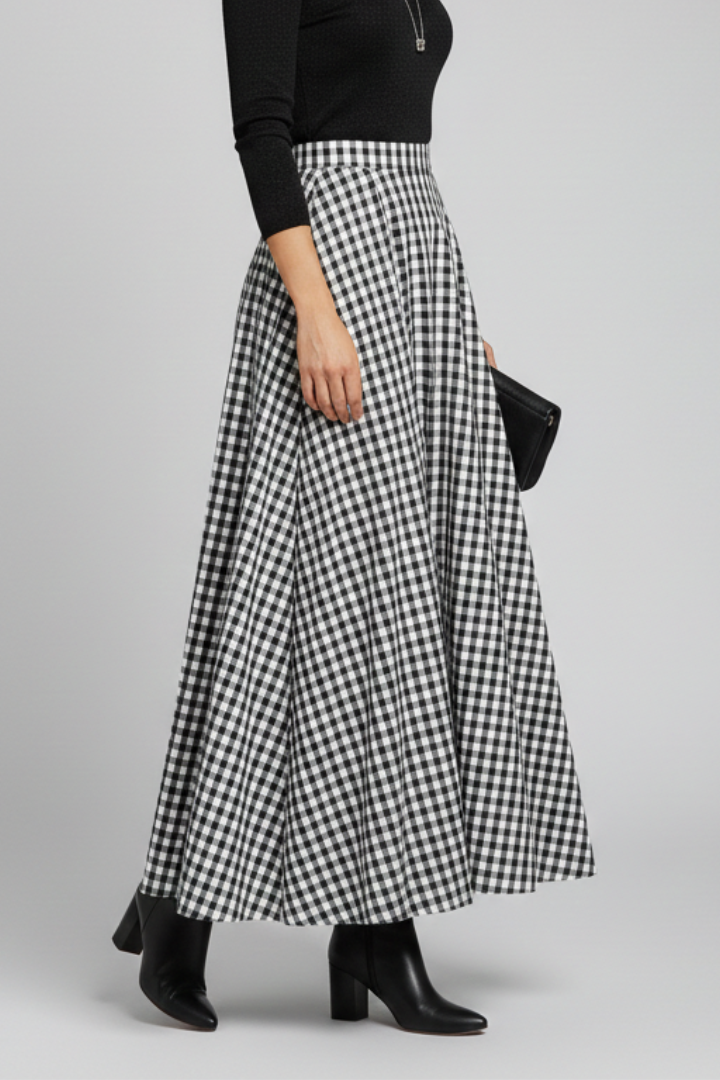 Gwyneth | Women’s Maxi Skirt with High Waist and Check Pattern