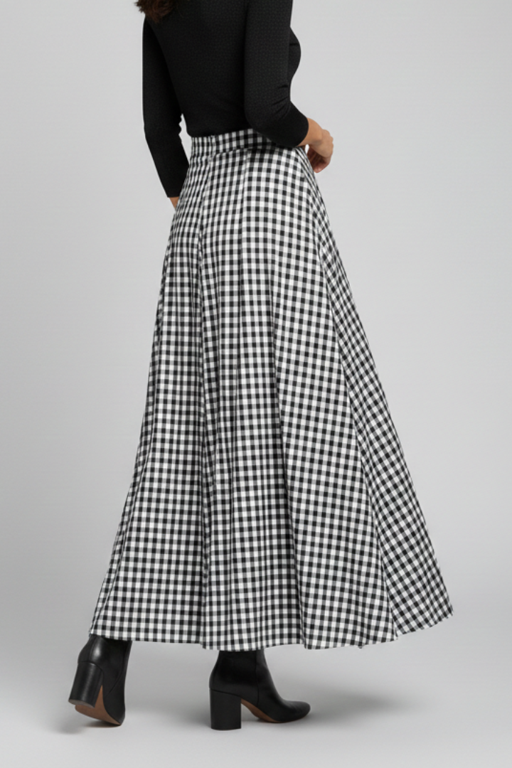 Gwyneth | Women’s Maxi Skirt with High Waist and Check Pattern