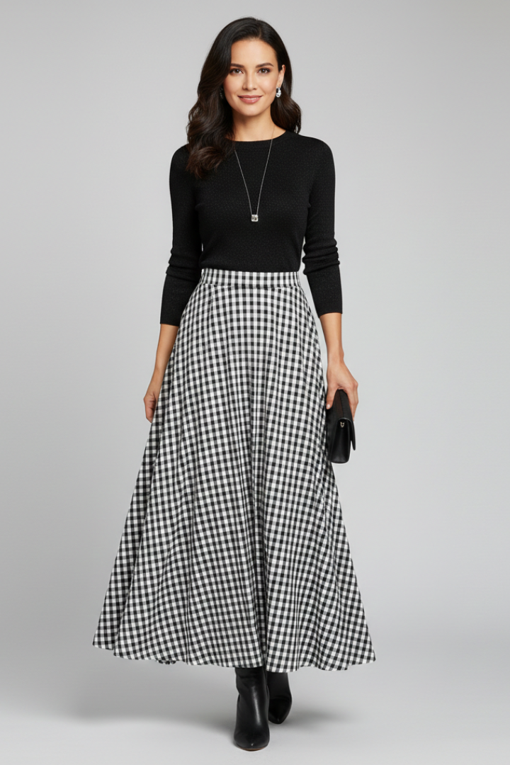 Gwyneth | Women’s Maxi Skirt with High Waist and Check Pattern