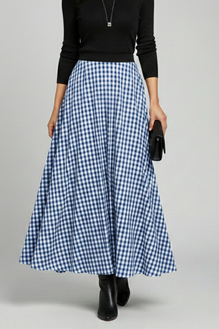 Gwyneth | Women’s Maxi Skirt with High Waist and Check Pattern