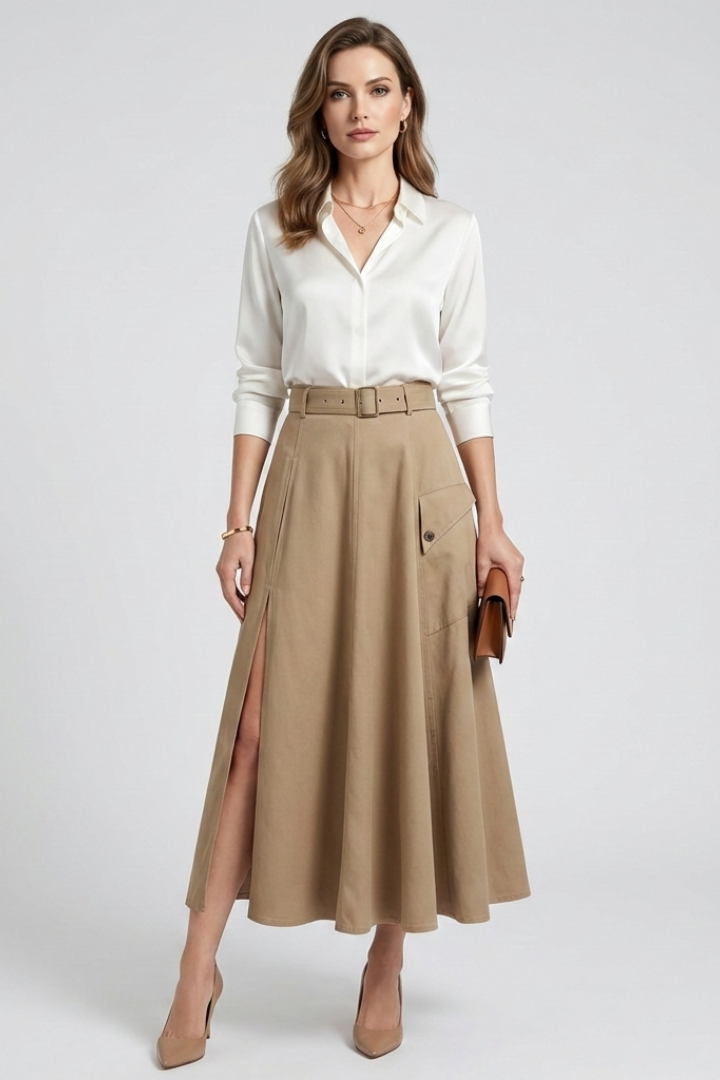 Giulia | Women's Maxi Skirt with Side Pockets and High Slit