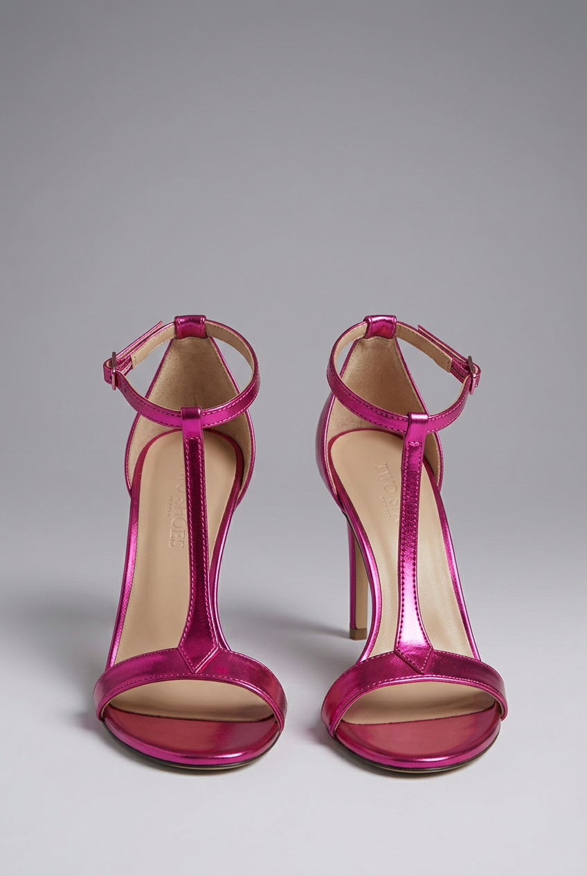 Beata | Women's Metallic Pink T-Strap High Heel Sandals