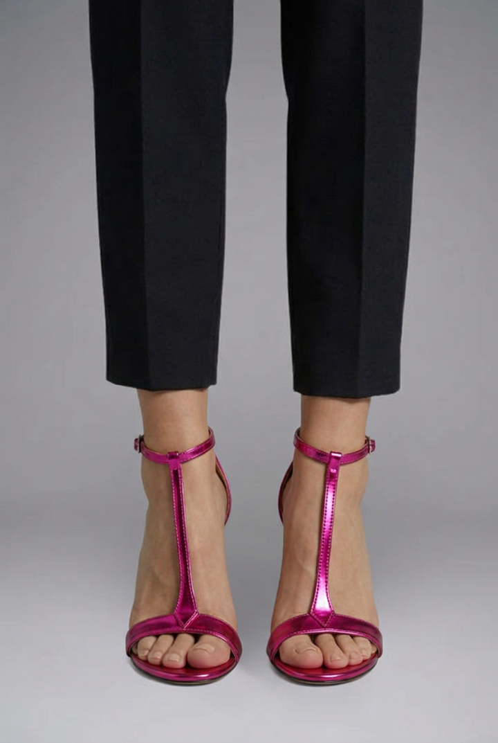 Beata | Women's Metallic Pink T-Strap High Heel Sandals