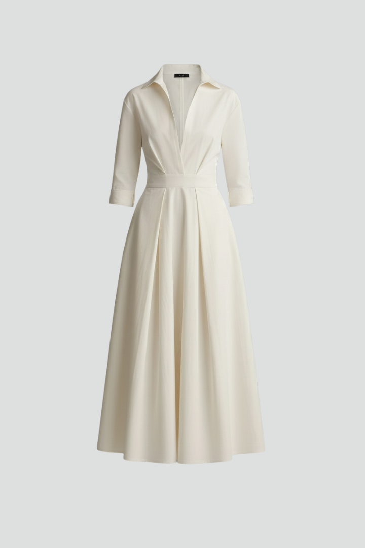 Esmeralda | Women's Collared Midi Dress with Three-Quarter Sleeves and Defined Waist - image 1