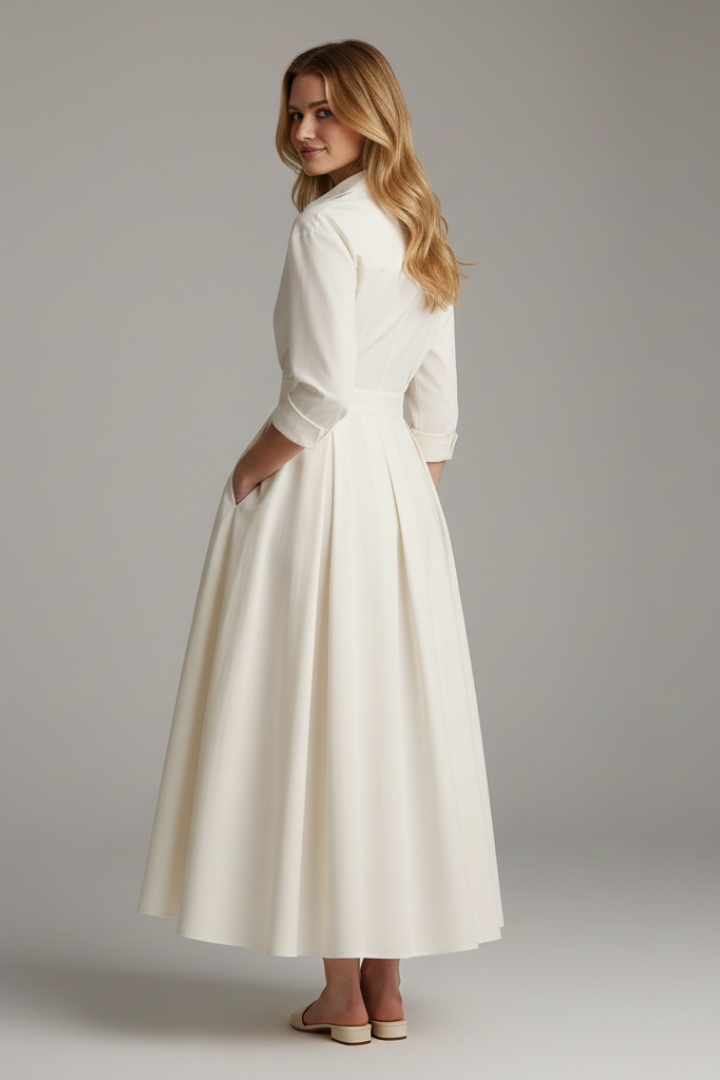 Esmeralda | Women's Collared Midi Dress with Three-Quarter Sleeves and Defined Waist - image 4