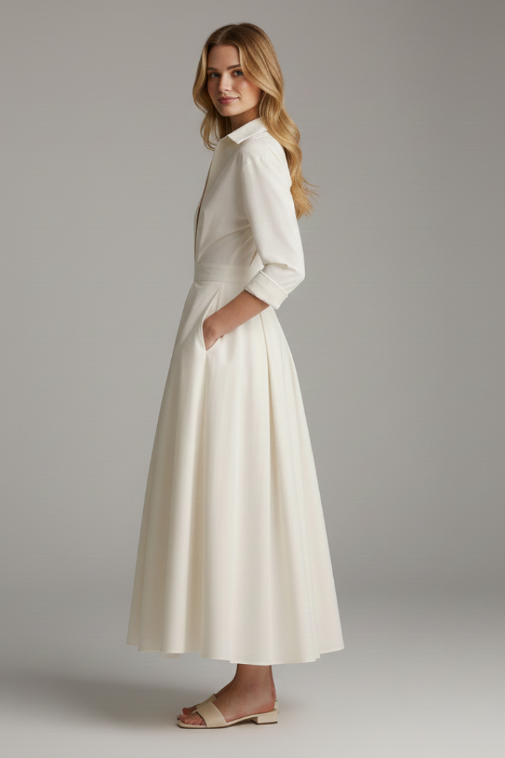 Esmeralda | Women's Collared Midi Dress with Three-Quarter Sleeves and Defined Waist - image 5