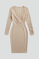 Nova | Women's Midi Dress with Lace Sleeves and V Neckline