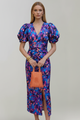 Mirabelle | Women's Printed Midi Dress with V-Neck, Puff Sleeves and Ruched Waist - image 2