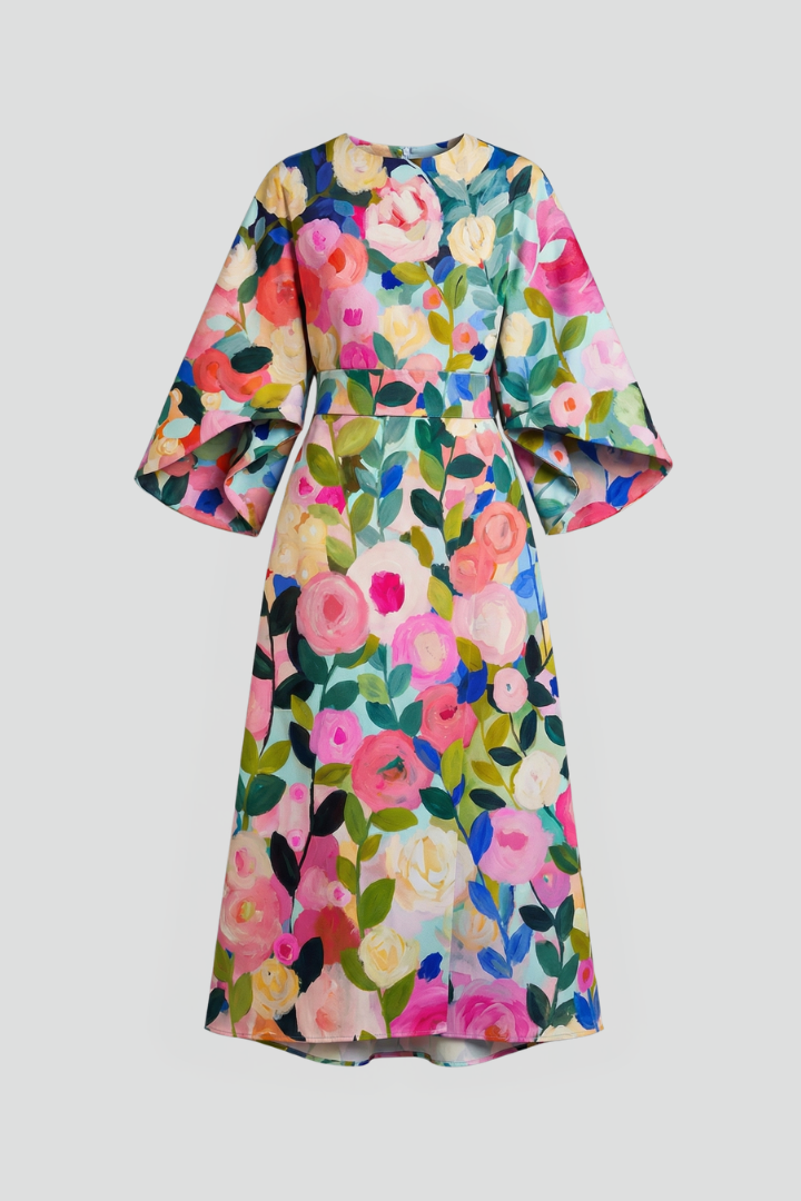 Rudith | Women's Midi Dress with Round Neck and Wide Sleeves