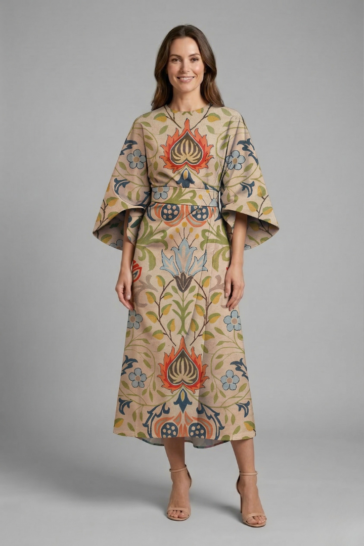 Rudith | Women's Midi Dress with Round Neck and Wide Sleeves