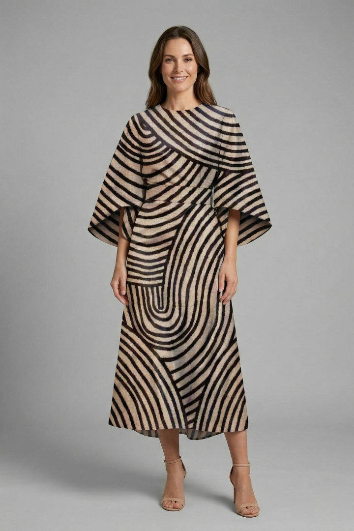 Rudith | Women's Midi Dress with Round Neck and Wide Sleeves