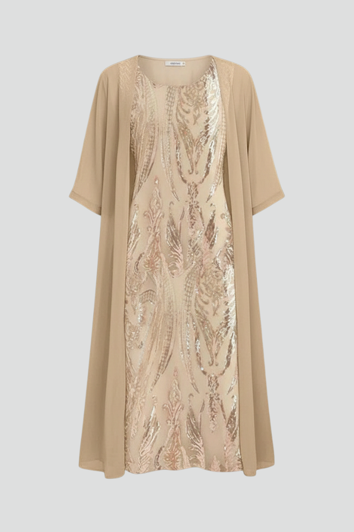 Almeria | Women's Embellished Midi Dress with Round Neck and Short Sleeves - image 1