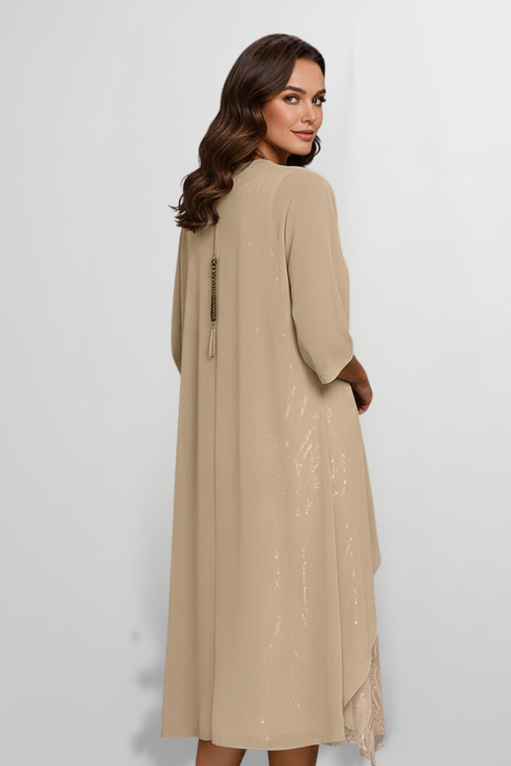 Almeria | Women's Embellished Midi Dress with Round Neck and Short Sleeves - image 3