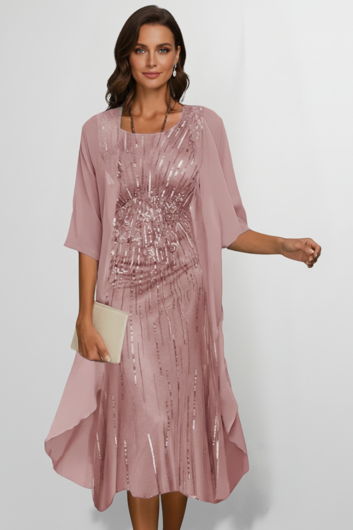 Almeria | Women's Embellished Midi Dress with Round Neck and Short Sleeves - image 8