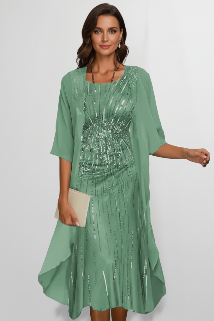 Almeria | Women's Embellished Midi Dress with Round Neck and Short Sleeves - image 7