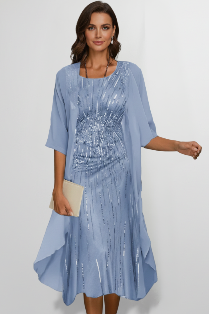 Almeria | Women's Embellished Midi Dress with Round Neck and Short Sleeves - image 6