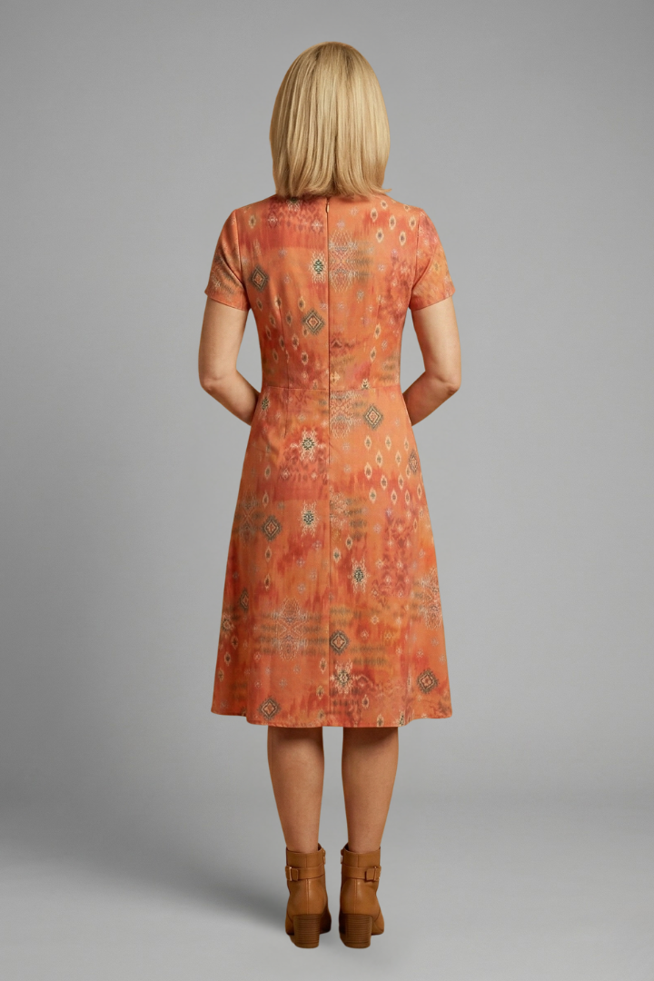 Perdita | Women's Midi Dress with Short Sleeves and Printed Surface