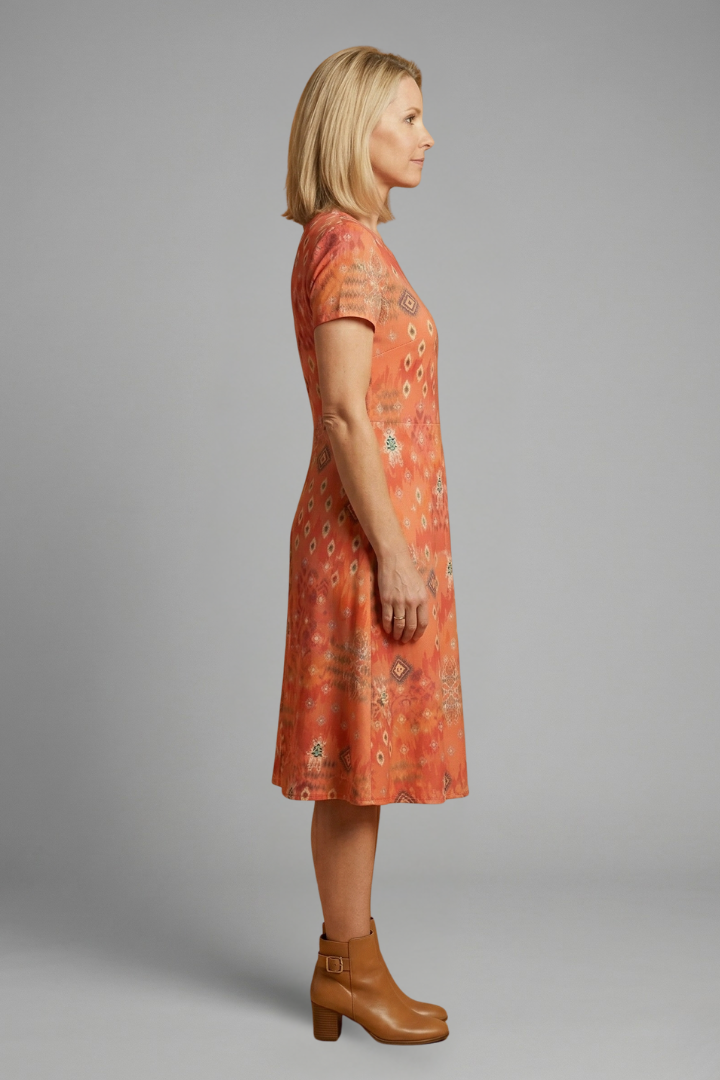 Perdita | Women's Midi Dress with Short Sleeves and Printed Surface