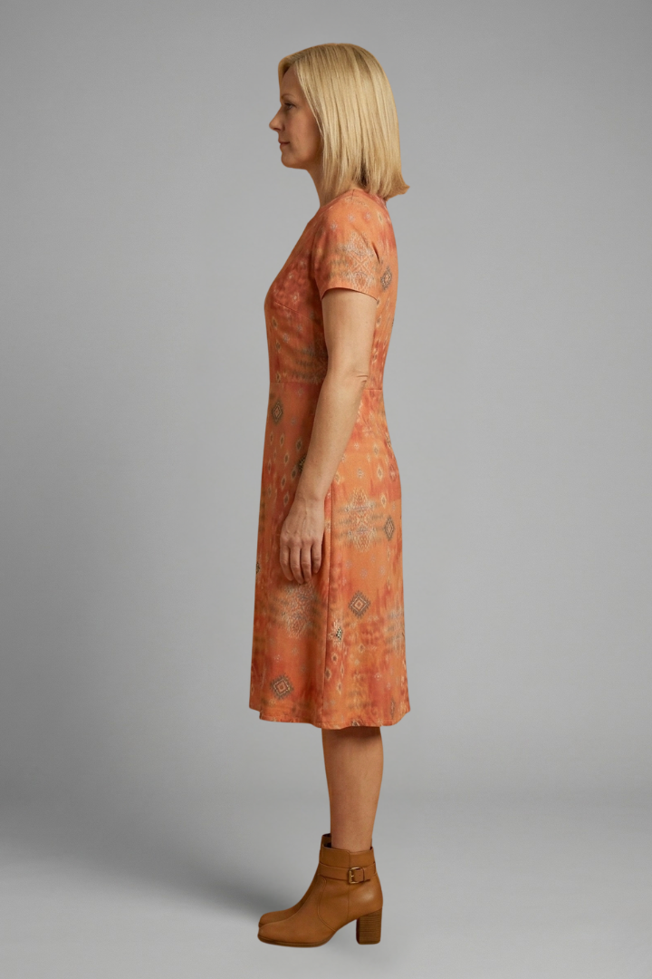 Perdita | Women's Midi Dress with Short Sleeves and Printed Surface