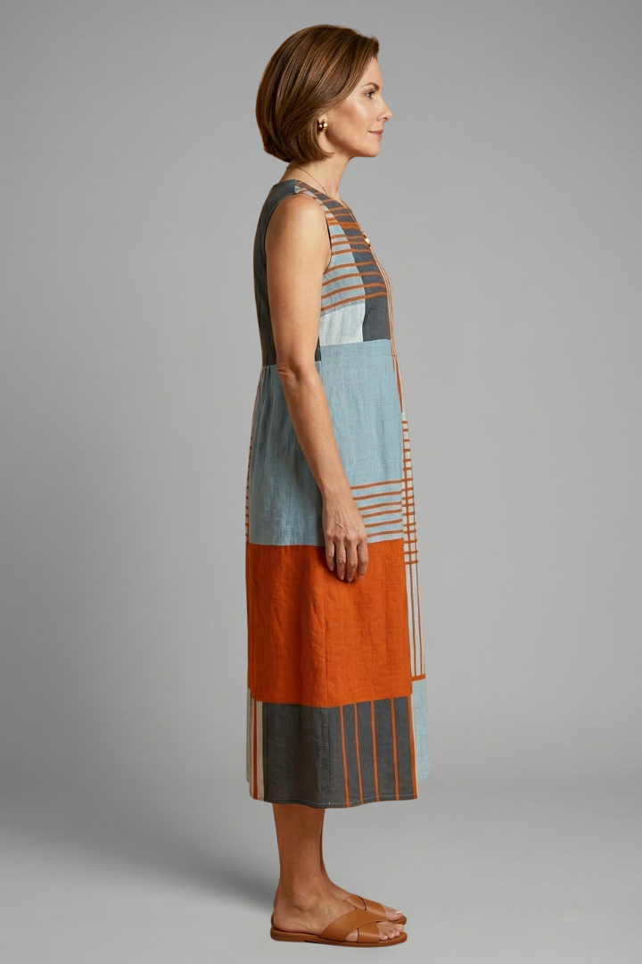 Prunella | Women's Midi Dress with Sleeveless Design and Geometric Print