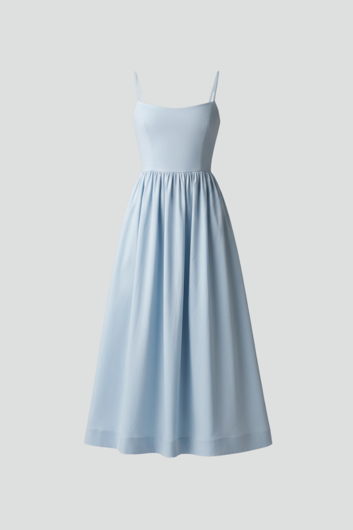 Raphaela | Women's Midi Dress with Spaghetti Straps and Gathered Waist