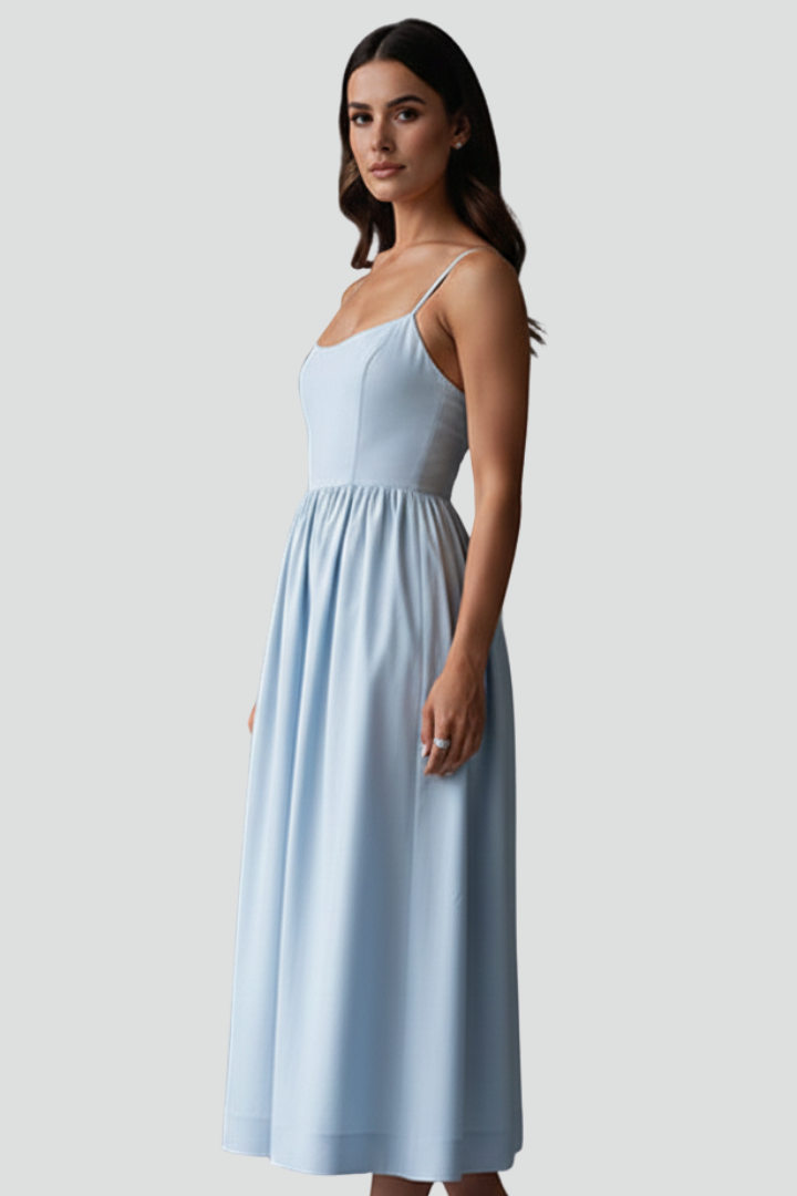 Raphaela | Women's Midi Dress with Spaghetti Straps and Gathered Waist