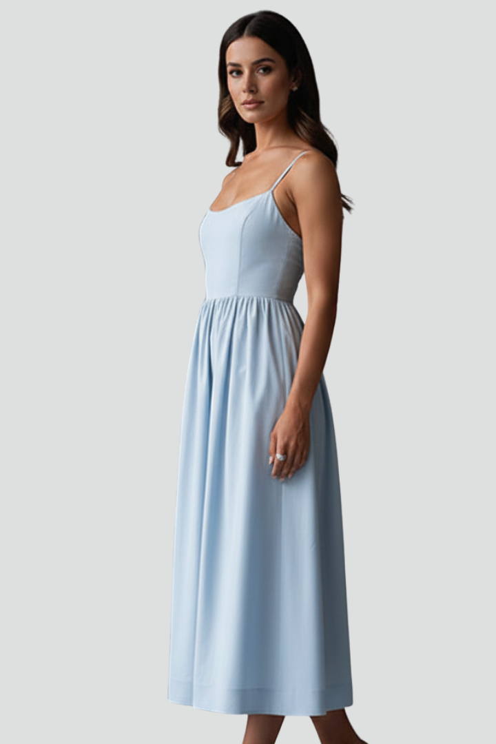 Raphaela | Women's Midi Dress with Spaghetti Straps and Gathered Waist