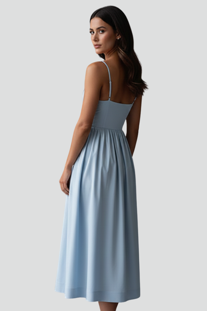 Raphaela | Women's Midi Dress with Spaghetti Straps and Gathered Waist