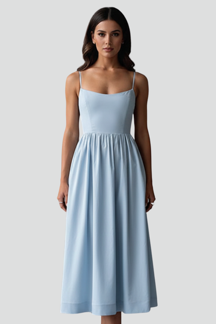 Raphaela | Women's Midi Dress with Spaghetti Straps and Gathered Waist