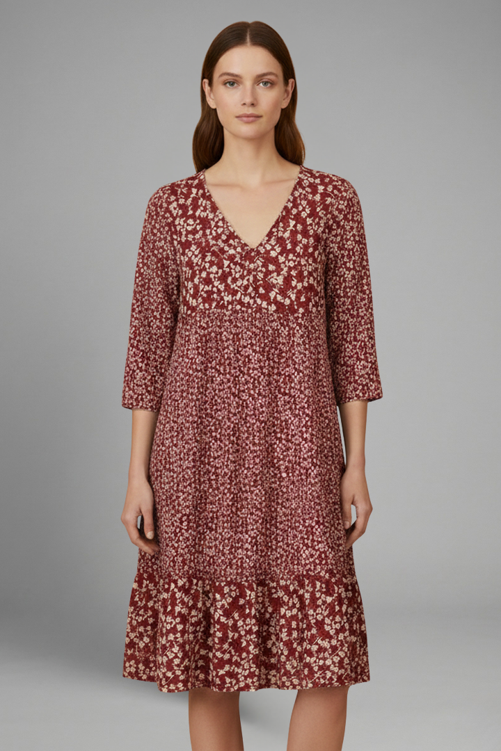Oksana | Women's Midi Dress with Structured Fit and Plain Surface