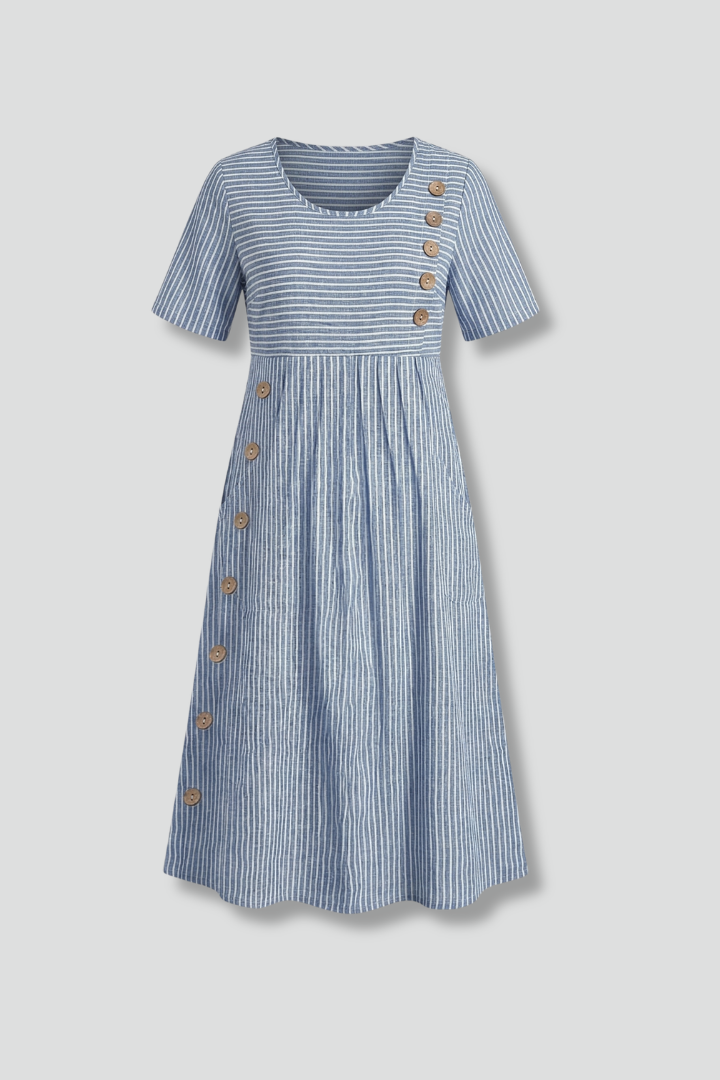 Rhea | Women's Midi Dress with V-Neck and Button Detail