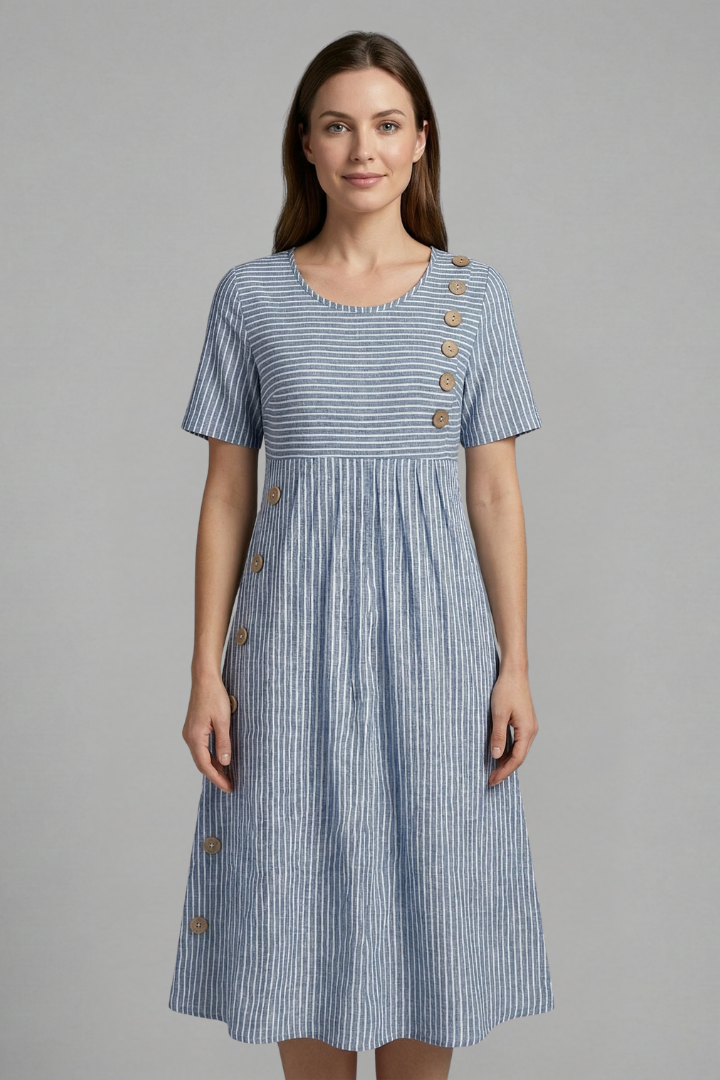 Rhea | Women's Midi Dress with V-Neck and Button Detail