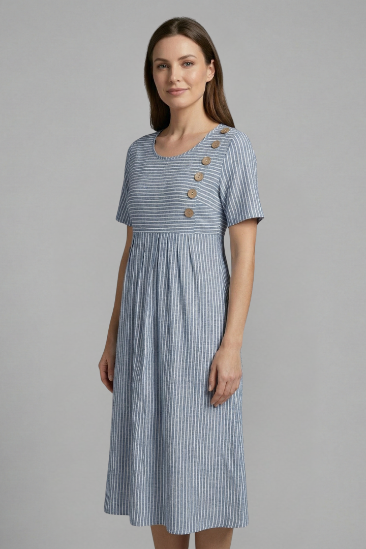 Rhea | Women's Midi Dress with V-Neck and Button Detail