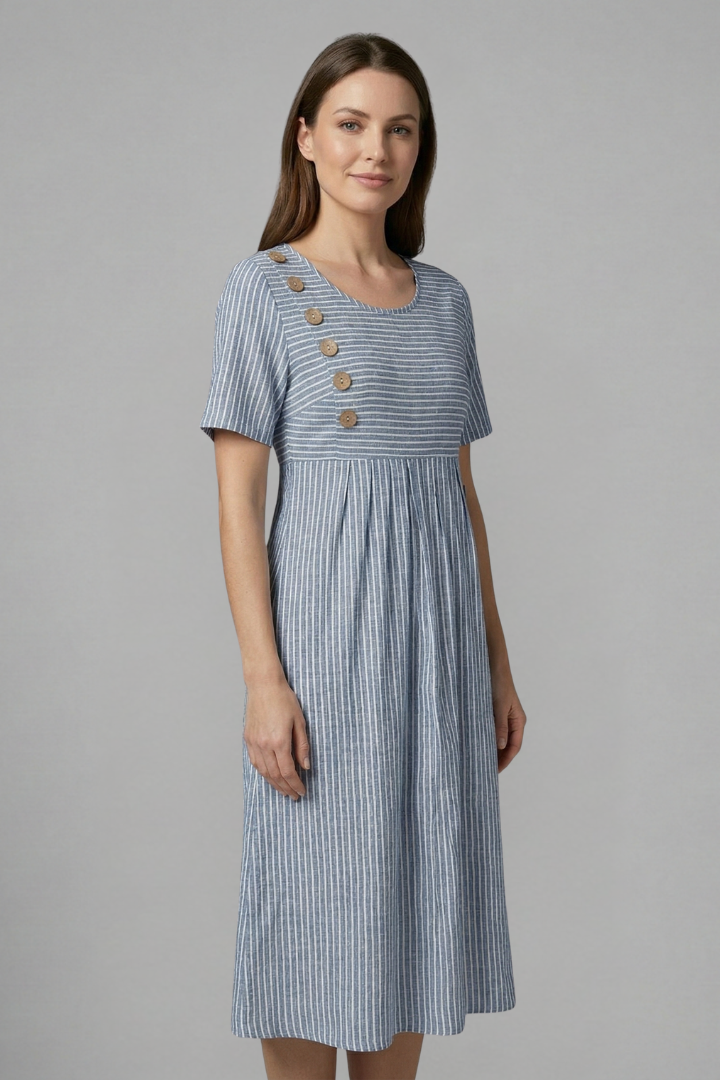 Rhea | Women's Midi Dress with V-Neck and Button Detail
