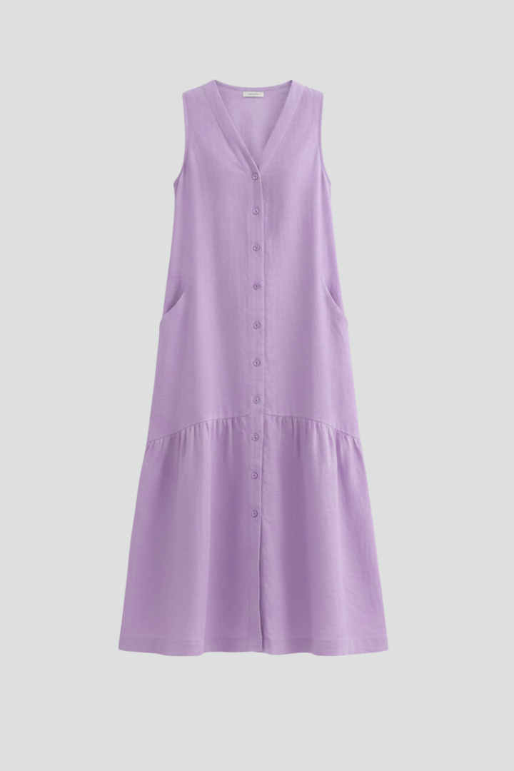 Orinthia | Women's Midi Dress with V-Neck and Button Front